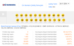 24 kasım 10 on numara sonuclari